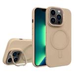 For iPhone 13 Pro Max Diamond Texture Lens Holder Skin Feel MagSafe Phone Case(Desert Gold)
