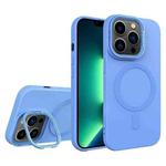 For iPhone 13 Pro Max Diamond Texture Lens Holder Skin Feel MagSafe Phone Case(Sierra Blue)