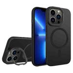 For iPhone 13 Pro Diamond Texture Lens Holder Skin Feel MagSafe Phone Case(Black)