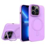 For iPhone 13 Pro Diamond Texture Lens Holder Skin Feel MagSafe Phone Case(Purple)