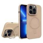 For iPhone 13 Pro Diamond Texture Lens Holder Skin Feel MagSafe Phone Case(Desert Gold)