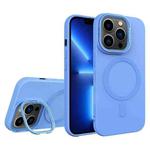 For iPhone 13 Pro Diamond Texture Lens Holder Skin Feel MagSafe Phone Case(Sierra Blue)