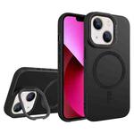 For iPhone 13 Diamond Texture Lens Holder Skin Feel MagSafe Phone Case(Black)