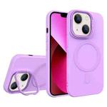For iPhone 13 Diamond Texture Lens Holder Skin Feel MagSafe Phone Case(Purple)