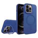 For iPhone 12 Pro Diamond Texture Lens Holder Skin Feel MagSafe Phone Case(Royal Blue)