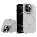 For iPhone 12 Pro Diamond Texture Lens Holder Skin Feel MagSafe Phone Case(Grey)