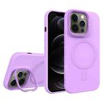 For iPhone 12 Pro Diamond Texture Lens Holder Skin Feel MagSafe Phone Case(Purple)