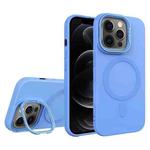 For iPhone 12 Pro Diamond Texture Lens Holder Skin Feel MagSafe Phone Case(Sierra Blue)