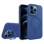 For iPhone 12 Pro Max Diamond Texture Lens Holder Skin Feel MagSafe Phone Case(Royal Blue)