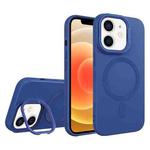For iPhone 12 Diamond Texture Lens Holder Skin Feel MagSafe Phone Case(Royal Blue)