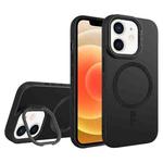 For iPhone 12 Diamond Texture Lens Holder Skin Feel MagSafe Phone Case(Black)