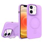 For iPhone 12 Diamond Texture Lens Holder Skin Feel MagSafe Phone Case(Purple)