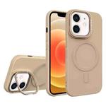 For iPhone 12 Diamond Texture Lens Holder Skin Feel MagSafe Phone Case(Desert Gold)