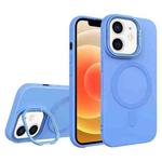 For iPhone 12 Diamond Texture Lens Holder Skin Feel MagSafe Phone Case(Sierra Blue)