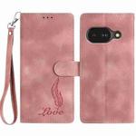 For Google Pixel 9a Skin Feel Embossed Feather Leather Phone Case(Pink)