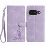 For Google Pixel 9a Skin Feel Embossed Feather Leather Phone Case(Purple)