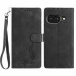 For Google Pixel 9a Skin Feel Embossed Feather Leather Phone Case(Black)