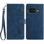 For Google Pixel 9a Skin Feel Embossed Feather Leather Phone Case(Dark Blue)