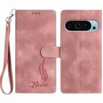 For Google Pixel 10 Pro Skin Feel Embossed Feather Leather Phone Case(Pink)