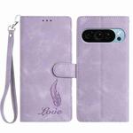 For Google Pixel 10 Pro Skin Feel Embossed Feather Leather Phone Case(Purple)