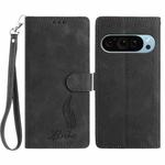 For Google Pixel 10 Pro Skin Feel Embossed Feather Leather Phone Case(Black)