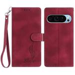For Google Pixel 10 Pro Skin Feel Embossed Feather Leather Phone Case(Red)