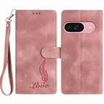 For Google Pixel 10 Skin Feel Embossed Feather Leather Phone Case(Pink)