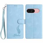 For Google Pixel 10 Skin Feel Embossed Feather Leather Phone Case(Light Blue)