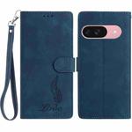 For Google Pixel 10 Skin Feel Embossed Feather Leather Phone Case(Dark Blue)