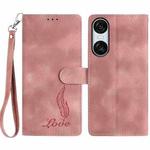 For Sony Xperia 10 VI Skin Feel Embossed Feather Leather Phone Case(Pink)