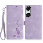 For Sony Xperia 10 VI Skin Feel Embossed Feather Leather Phone Case(Purple)