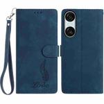For Sony Xperia 10 VI Skin Feel Embossed Feather Leather Phone Case(Dark Blue)
