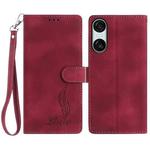 For Sony Xperia 10 VI Skin Feel Embossed Feather Leather Phone Case(Red)