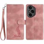 For Honor 300 Ultra Skin Feel Embossed Feather Leather Phone Case(Pink)