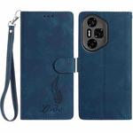 For Honor 300 Ultra Skin Feel Embossed Feather Leather Phone Case(Dark Blue)
