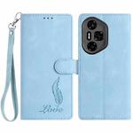 For Honor 300 Pro Skin Feel Embossed Feather Leather Phone Case(Light Blue)