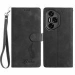 For Honor 300 Pro Skin Feel Embossed Feather Leather Phone Case(Black)