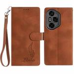 For Honor 300 Pro Skin Feel Embossed Feather Leather Phone Case(Brown)