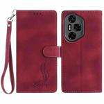 For Honor 300 Pro Skin Feel Embossed Feather Leather Phone Case(Red)