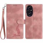 For Honor 200 Skin Feel Embossed Feather Leather Phone Case(Pink)