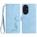 For Honor 200 Skin Feel Embossed Feather Leather Phone Case(Light Blue)
