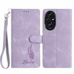 For Honor 200 Skin Feel Embossed Feather Leather Phone Case(Purple)
