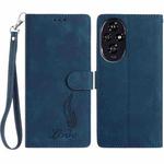 For Honor 200 Skin Feel Embossed Feather Leather Phone Case(Dark Blue)