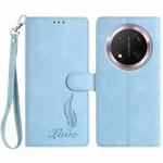 For Honor X9c Skin Feel Embossed Feather Leather Phone Case(Light Blue)