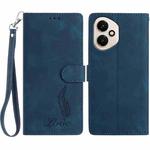 For Honor 400 Global 156.5mm Skin Feel Embossed Feather Leather Phone Case(Dark Blue)