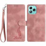 For Honor 400 Lite Global Skin Feel Embossed Feather Leather Phone Case(Pink)