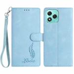 For Honor 400 Lite Global Skin Feel Embossed Feather Leather Phone Case(Light Blue)