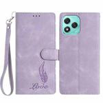 For Honor 400 Lite Global Skin Feel Embossed Feather Leather Phone Case(Purple)