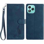 For Honor 400 Lite Global Skin Feel Embossed Feather Leather Phone Case(Dark Blue)
