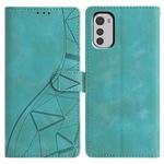 For Motorola Moto E32 Triangles Embossed Leather Phone Case(Green)